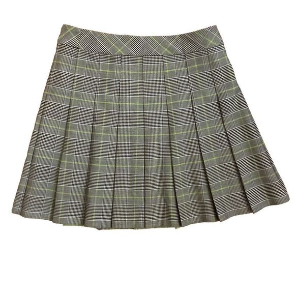 Aritzia Sunday Best Plaid Pleated Mini Skirt Black Blue Neon Green Size 00 - Picture 1 of 5